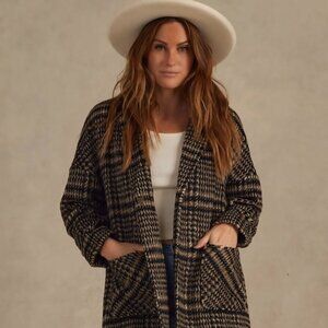 Rylee + Cru Longline Coat Brown Houndstooth